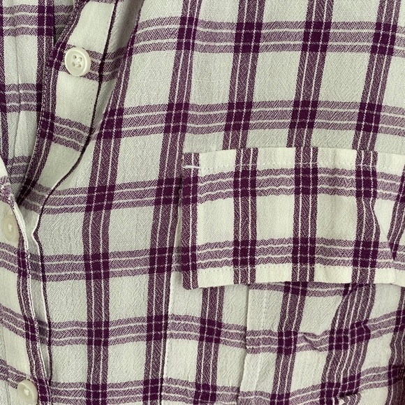 BP Casual Plaid Crop Boxy Short Sleeve Camp Shirt Large White Purple NWT - Picture 3 of 8